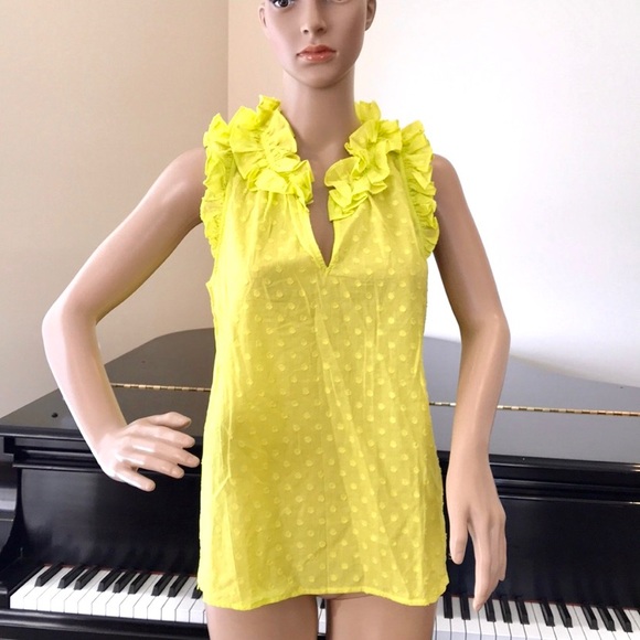 NWT J. Crew yellow ruffle swiss dot sleeveless top - Picture 4 of 8